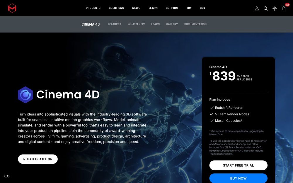 Cinema 4D product page on maxon.net