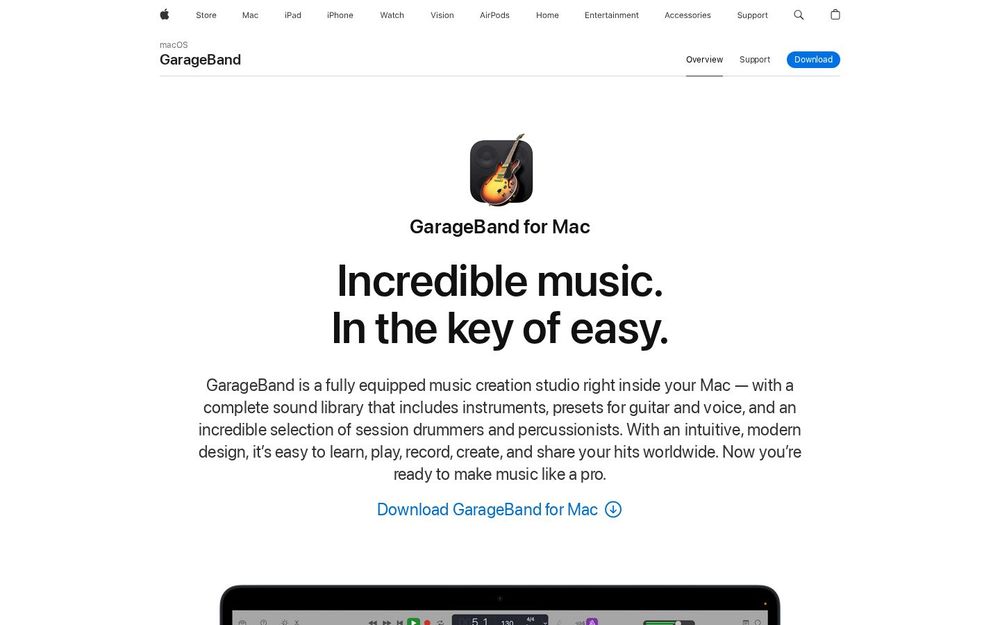 GarageBand for Mac page