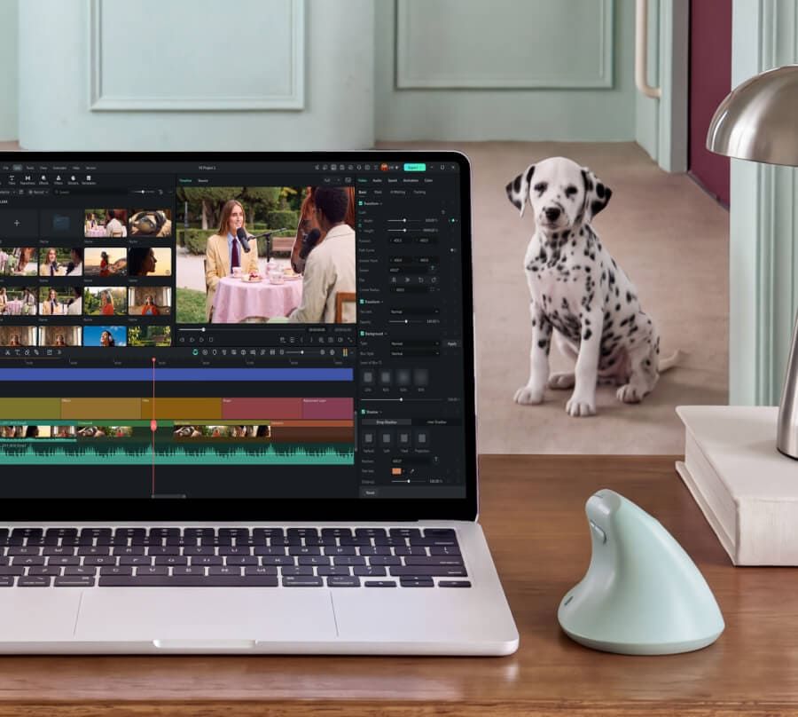 Filmora desktop editing lifestyle still — official Wondershare product photography