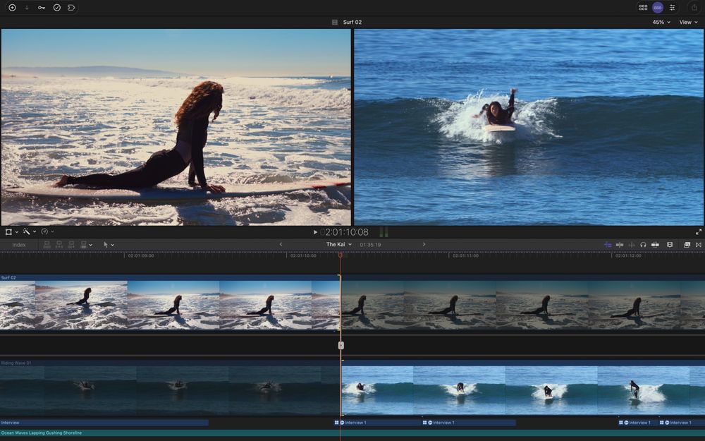 Final Cut Pro multicam timeline and viewers — Mac App Store product UI