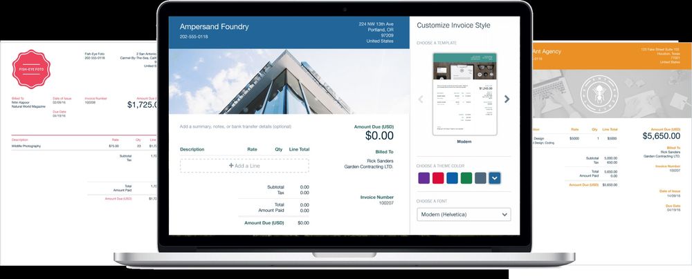 FreshBooks invoice customization product UI for freelancers