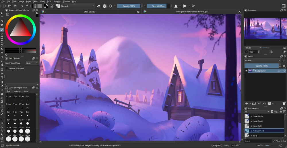 Krita canvas with finished illustration — best free drawing software hero UI Krita canvas with finished illustration — best free drawing software hero UI
