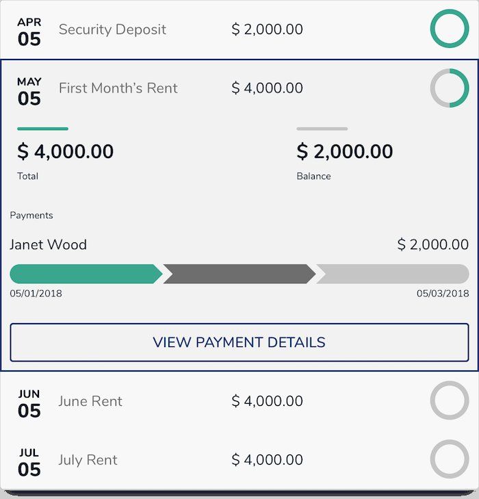 Avail online rent payments product UI Avail online rent payments product UI