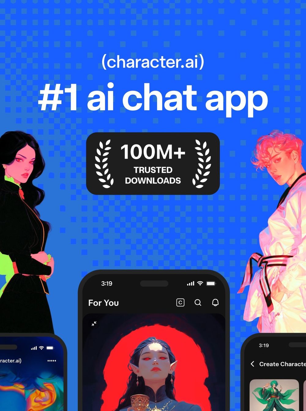 Character.AI iOS character library UI for roleplay chat
