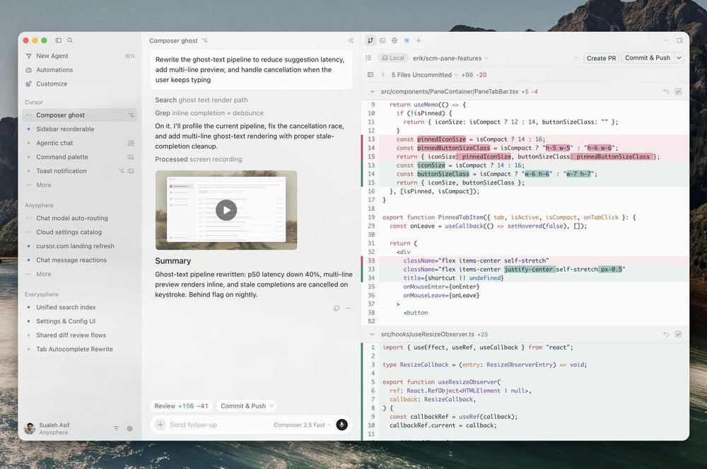 Cursor coding agent product UI