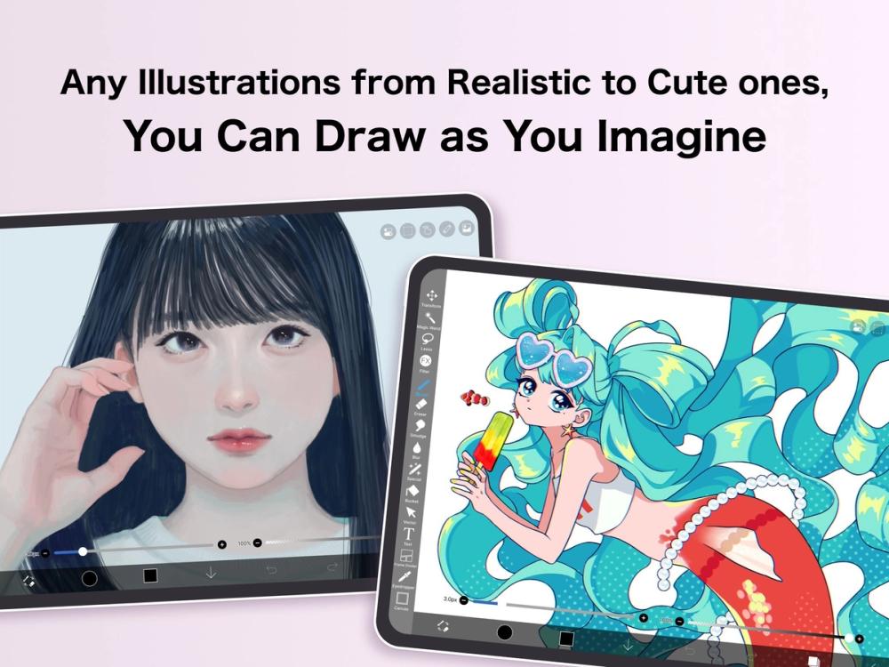 ibisPaint X mobile illustration app UI with artwork ibisPaint X mobile illustration app UI with artwork