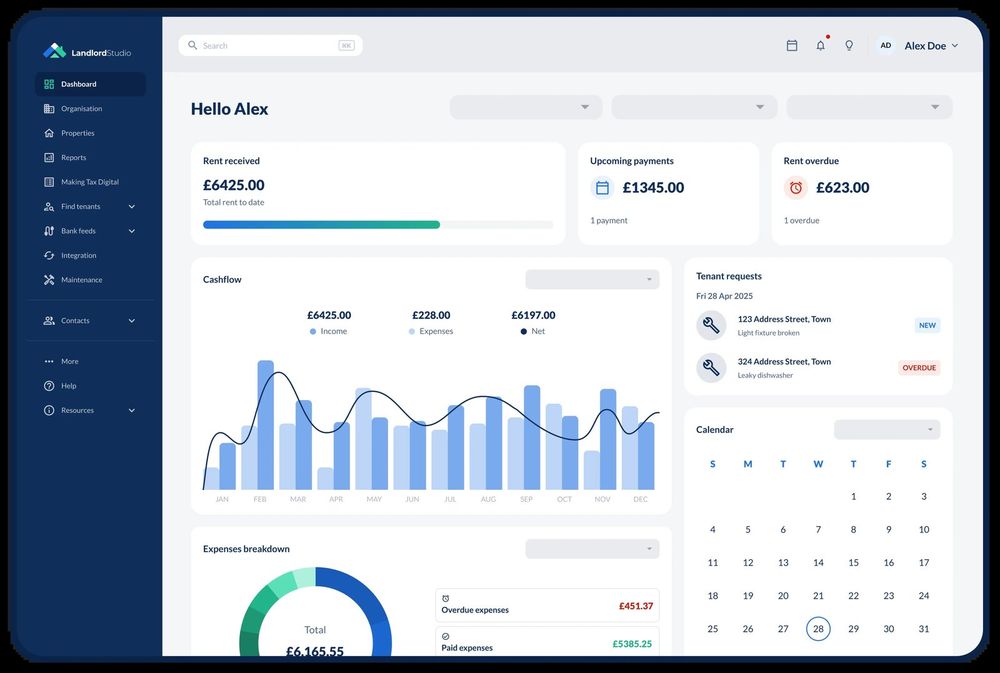 Landlord Studio dashboard product UI for small landlords Landlord Studio dashboard product UI for small landlords