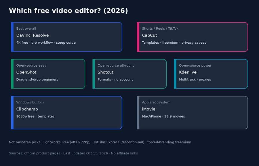 Best Free Video Editing Software in 2026 (Compared for Real Free Limits)