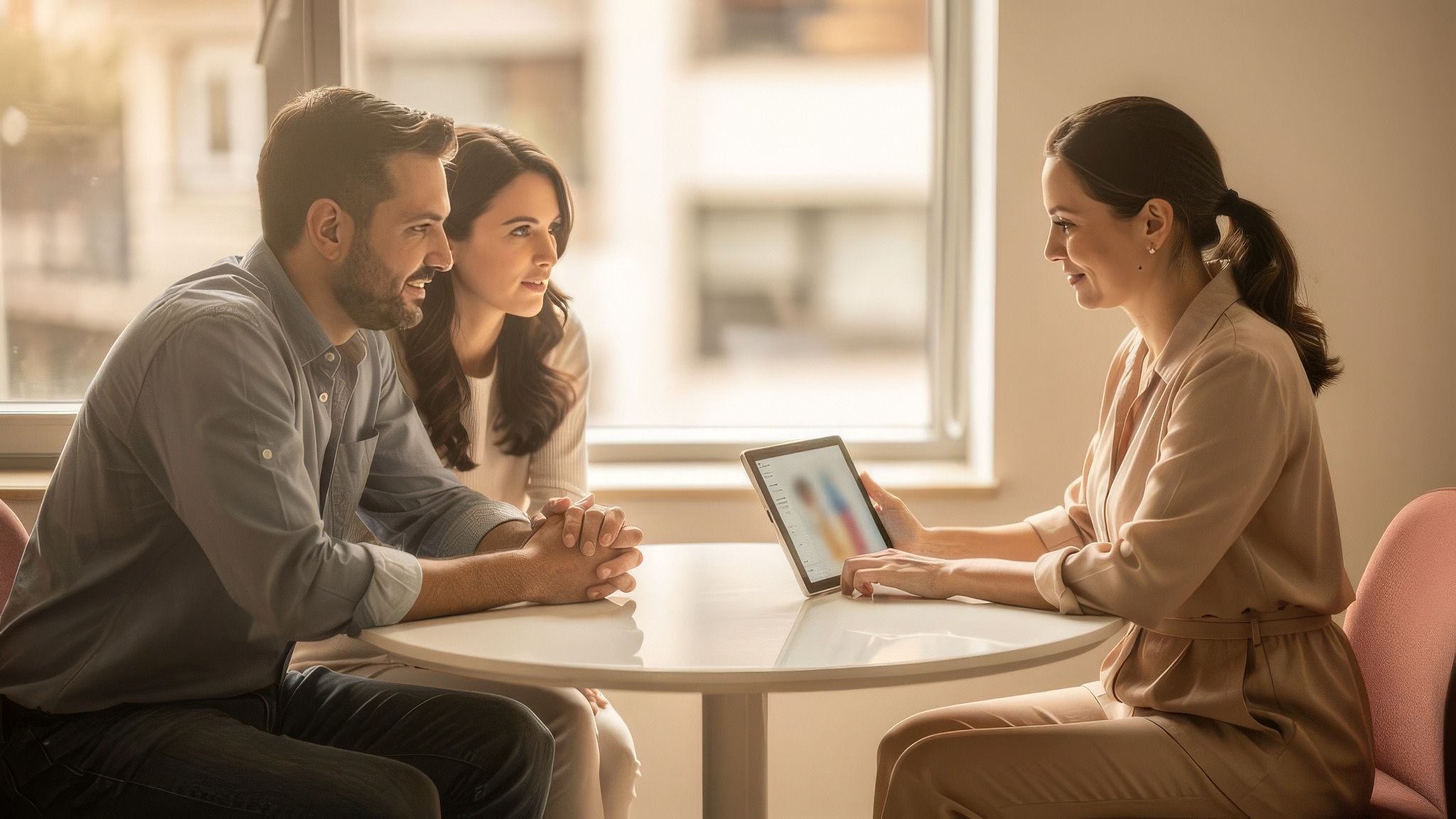 Intended parents meeting a care coordinator to review next steps.