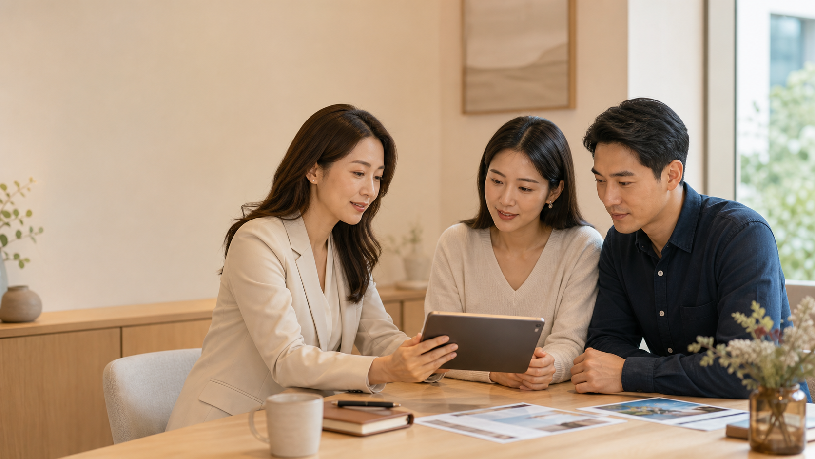 Taiwanese intended parents reviewing their U.S. surrogacy journey with a fertility coordinator