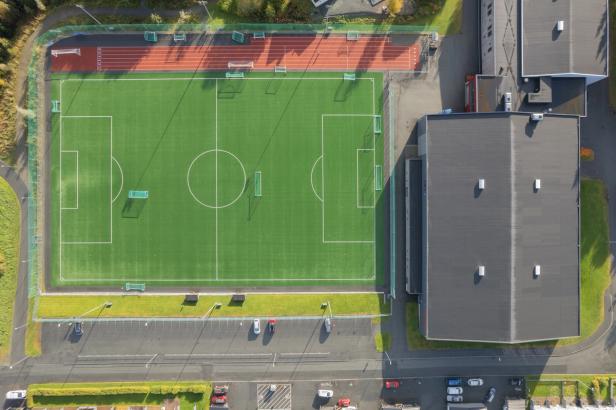 Flatåsen soccer field seen from above, on a nice summer day.