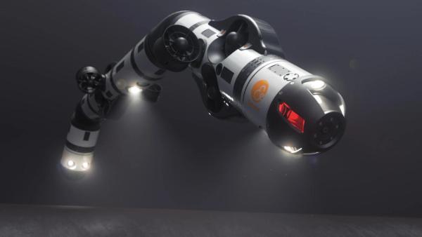 An eel-like robot with lots of small lights on its body. For lighting up the underwater surface.