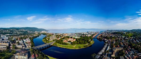 Trondheim centre surround by the Nidelven river