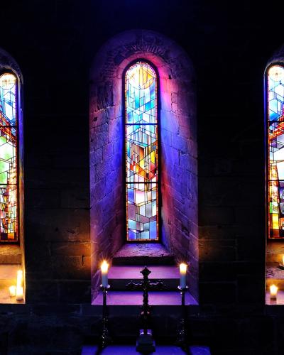 Stained glass windows inside the Maria Chapel, in Nidaros Cathedral