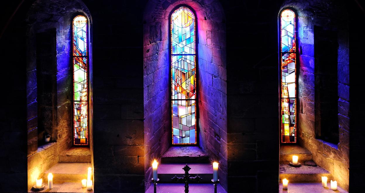 Stained glass windows inside the Maria Chapel, in Nidaros Cathedral