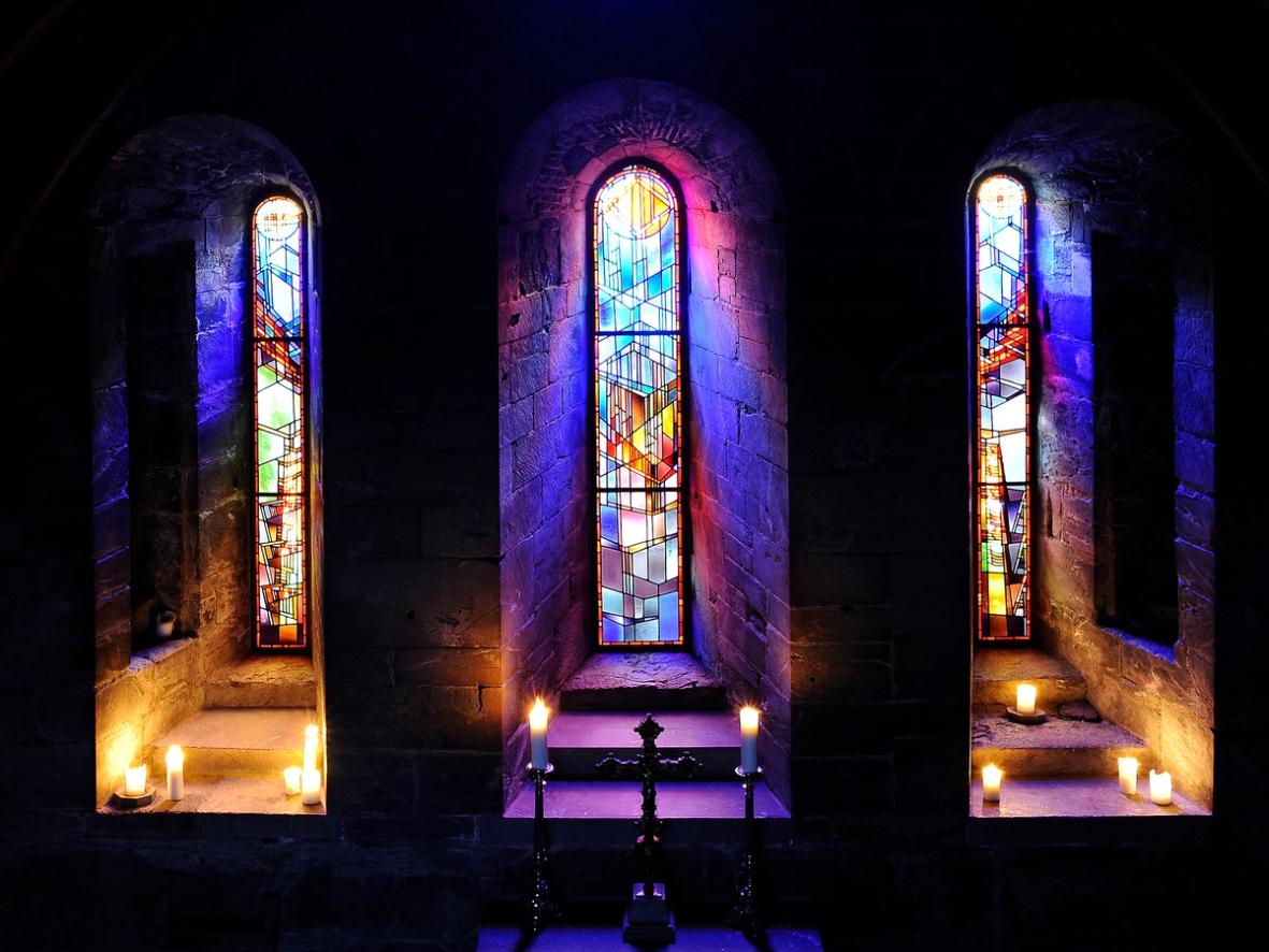 Stained glass windows inside the Maria Chapel, in Nidaros Cathedral