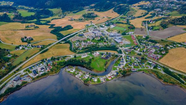 Aerial shot of Børsa in Skaun municipality