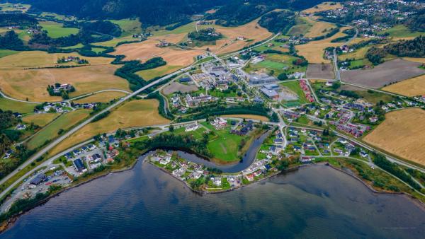 Aerial shot of Børsa in Skaun municipality