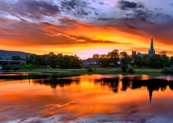 Nidaros cathedral in sunset