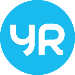 Yr logo blue with "YR" in white letters