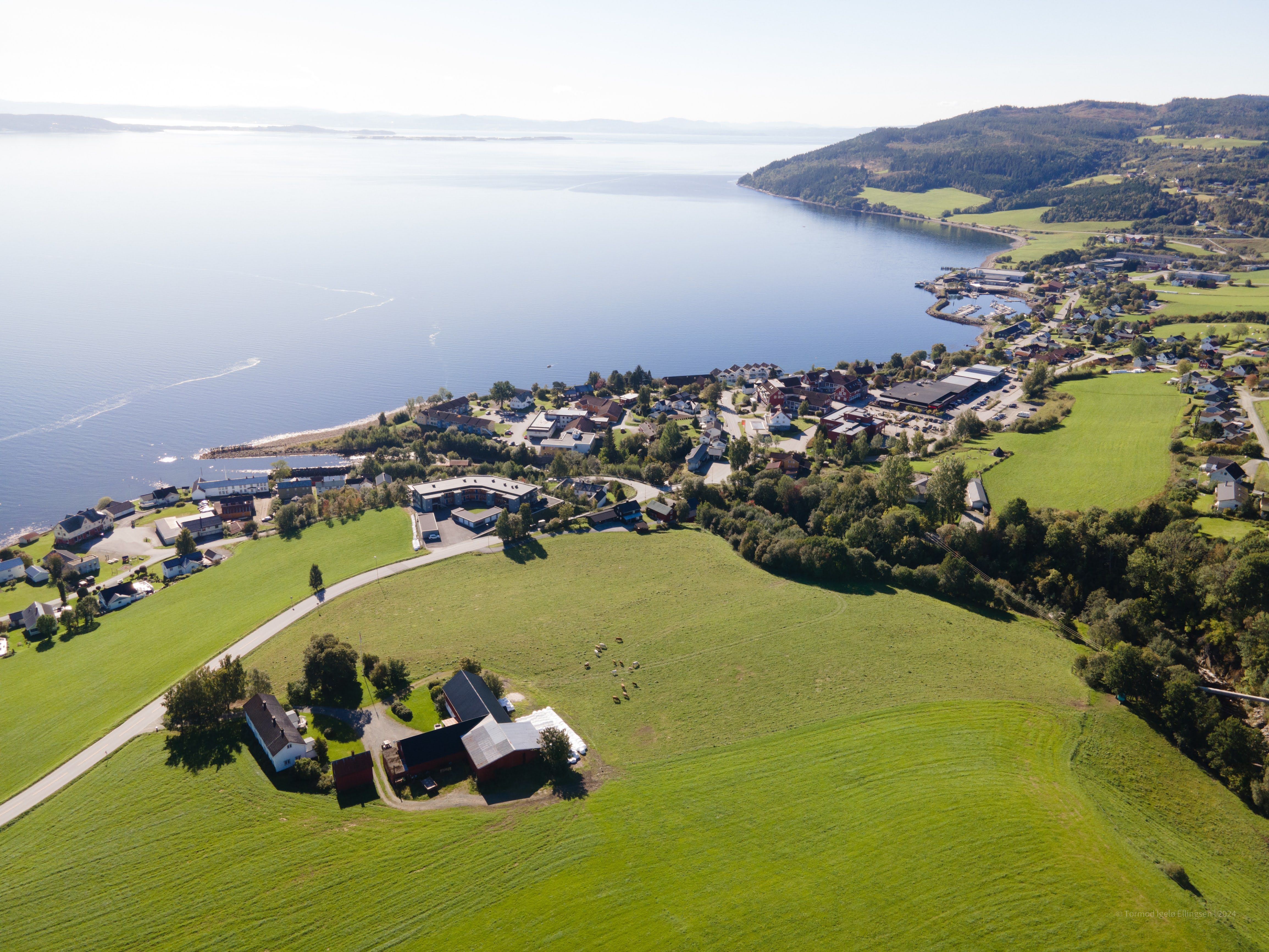 Leksvik and the fjord aerial shot