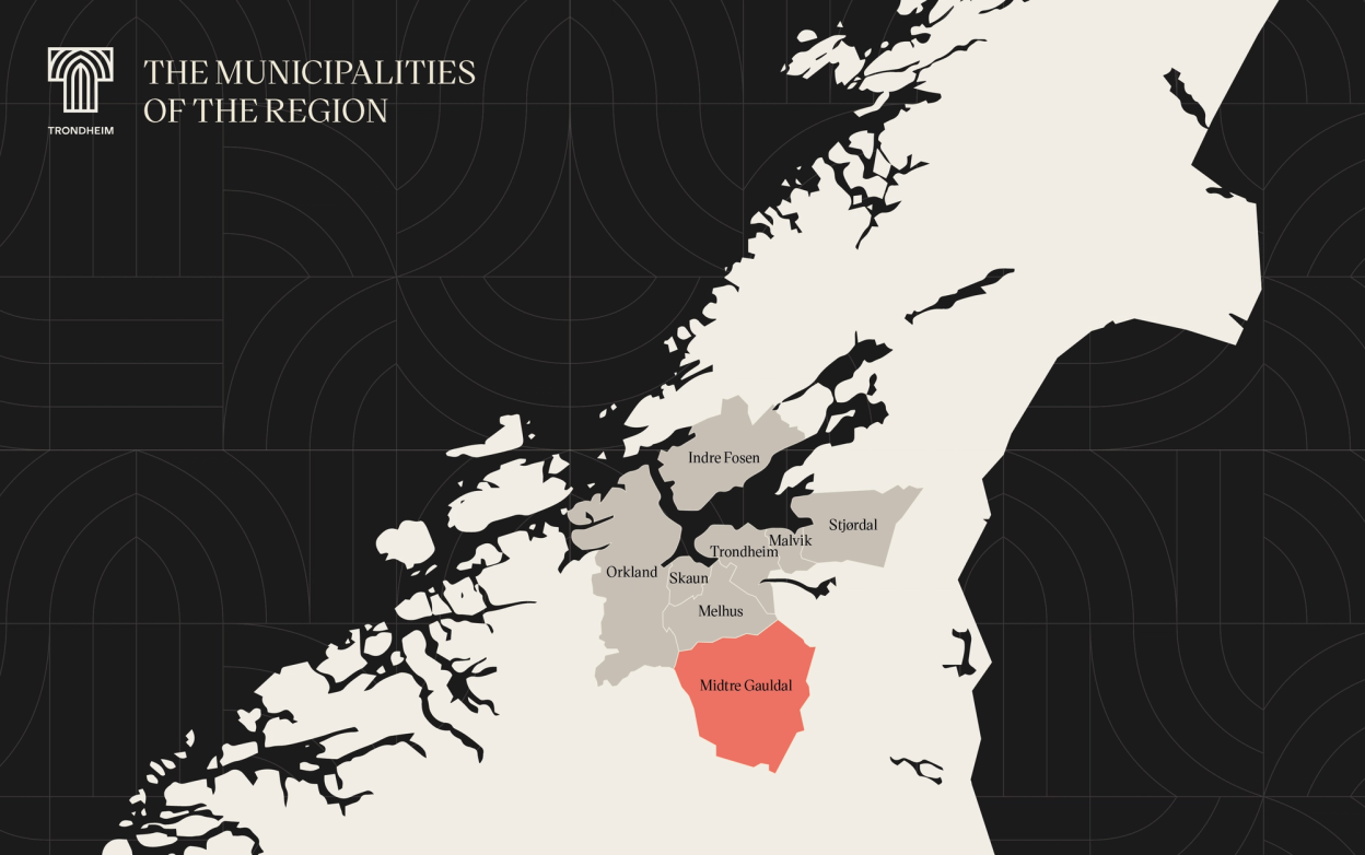 Trondheim region, Midtre Gauldal municipality outlined