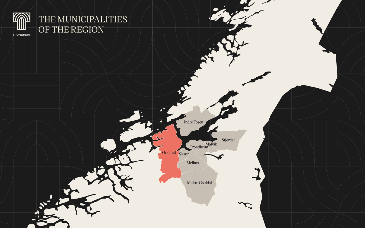 Trondheim region, Orkland municipality outlined