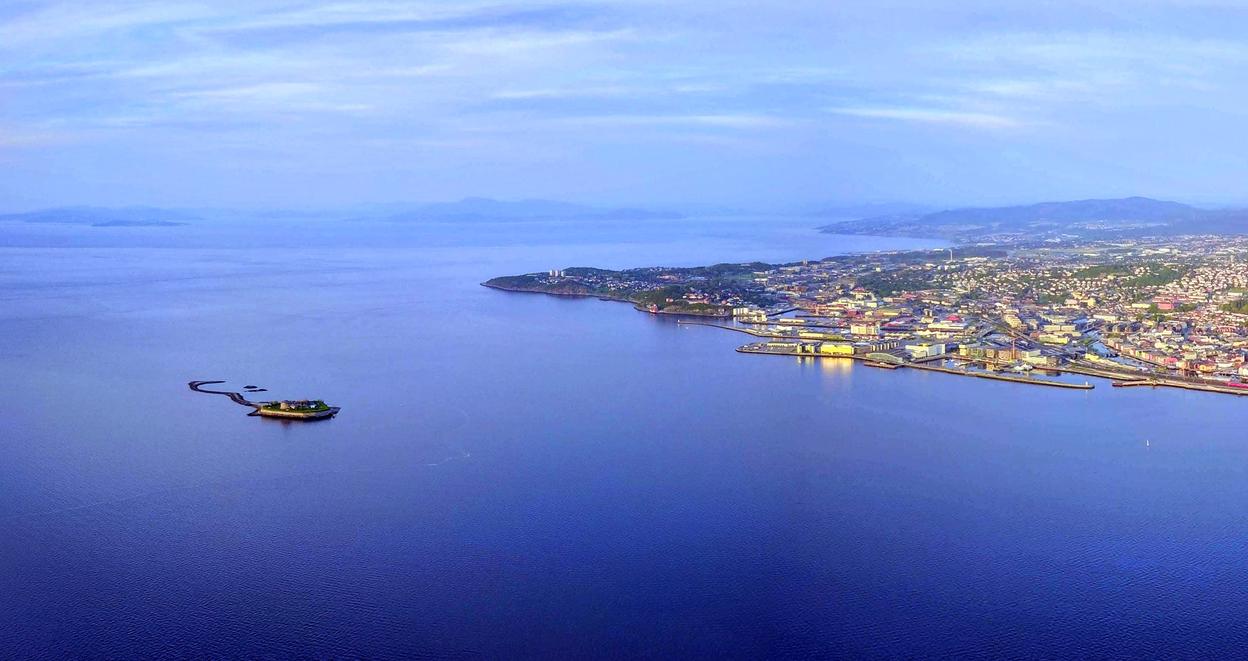Trondheim and Munkholmen aerial shot