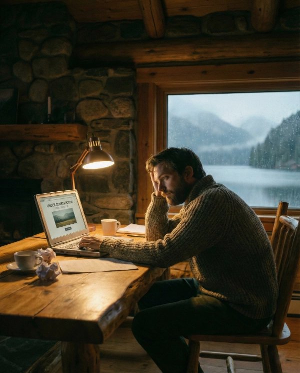 man sitting in the dark, being stuck