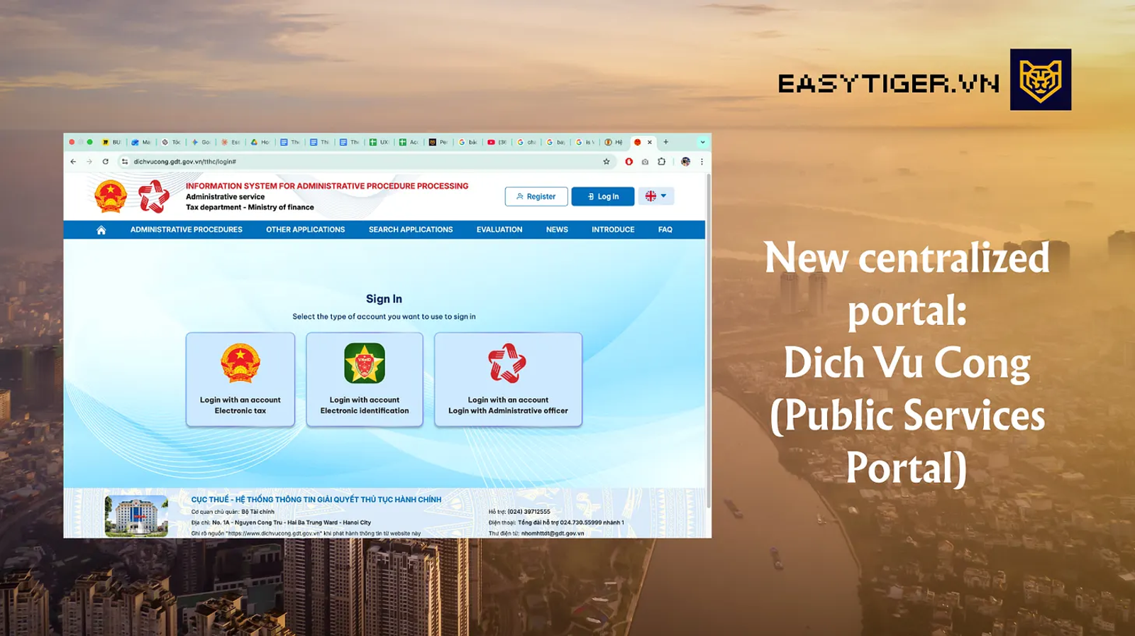Screenshot of the Dich Vu Cong (Public Services Portal) 