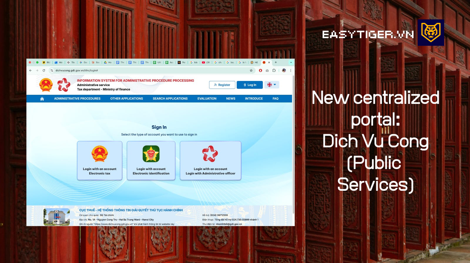 Screenshot of the public services centralized portal