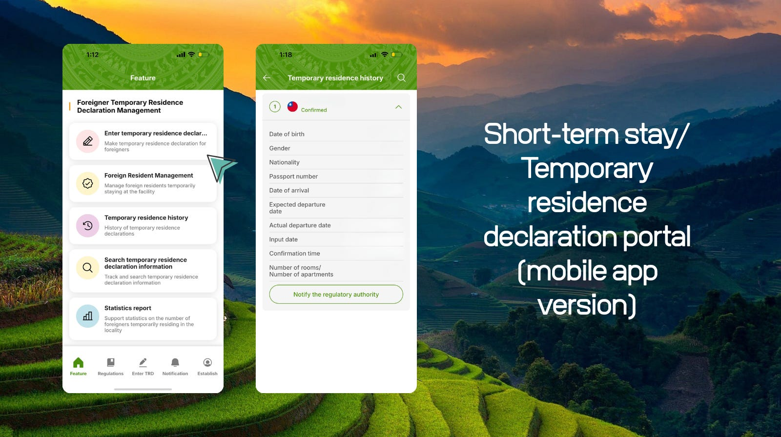 Screenshot of the Vietnamese Short-term stay/Temporary residence declaration portal (mobile app version)