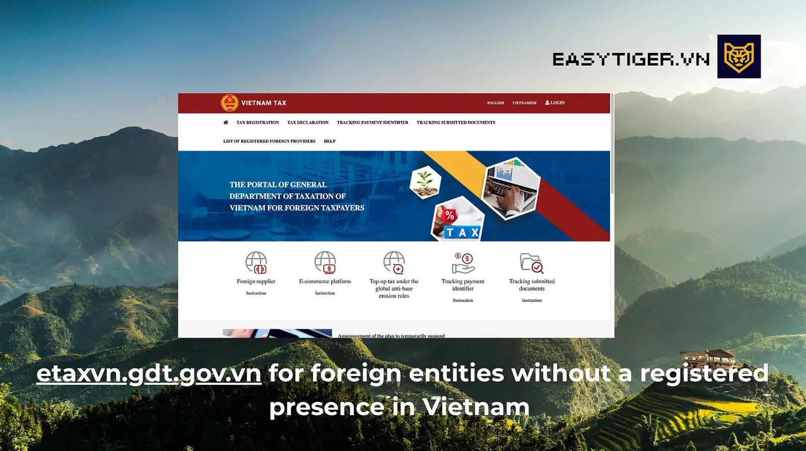 Screenshot of the portal for foreign entities without a registered presence in Vietnam