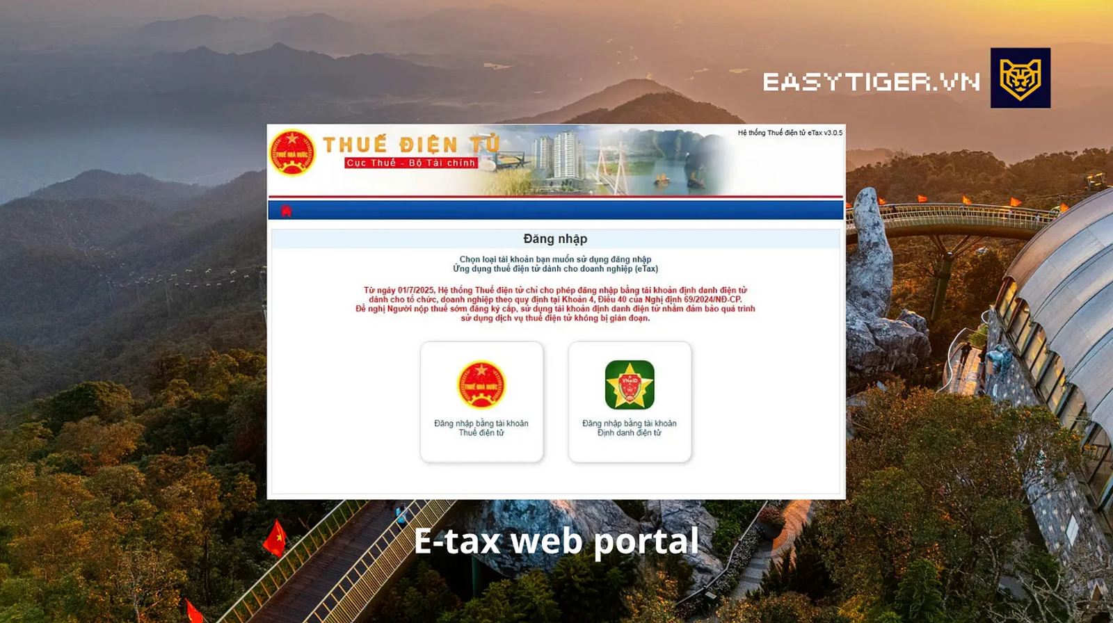 Screenshot of the main business eTax portal