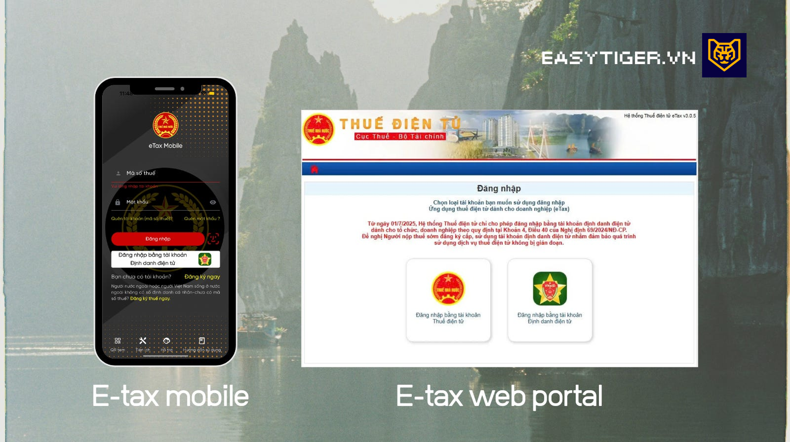Screenshots of E-tax mobile app and website