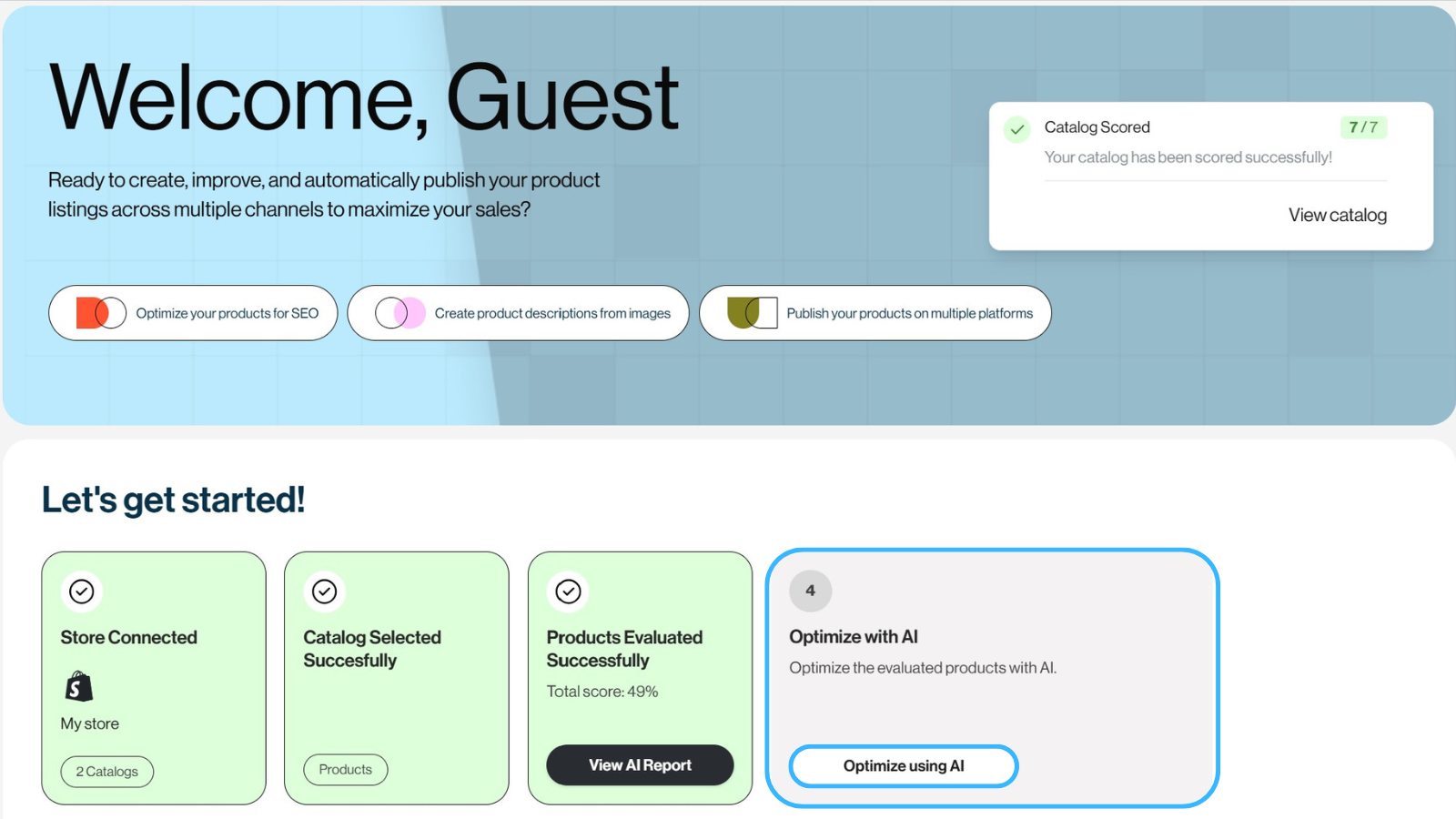 screenshot of Dondo's onboarding process, step optimize your products