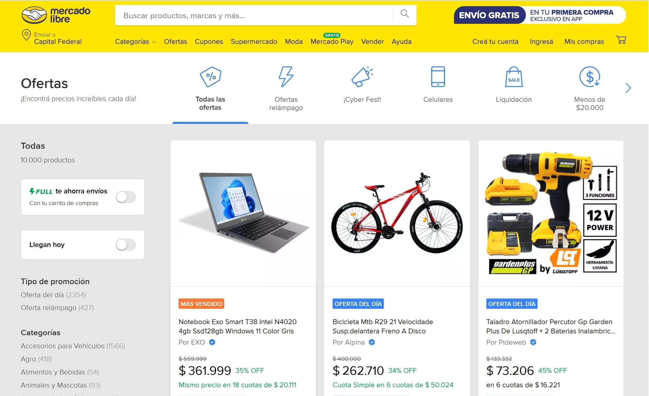 screenshot mercadolibre offers page