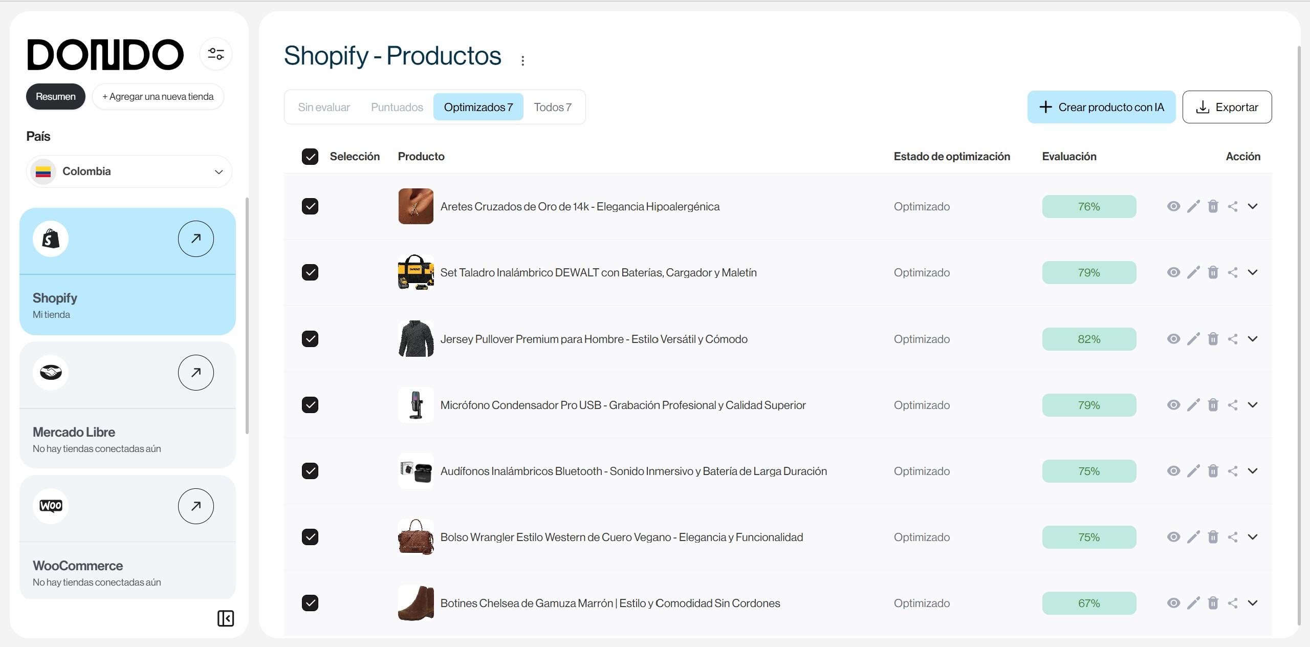 captura de pantalla de catalogo optimizado por Dondo IA