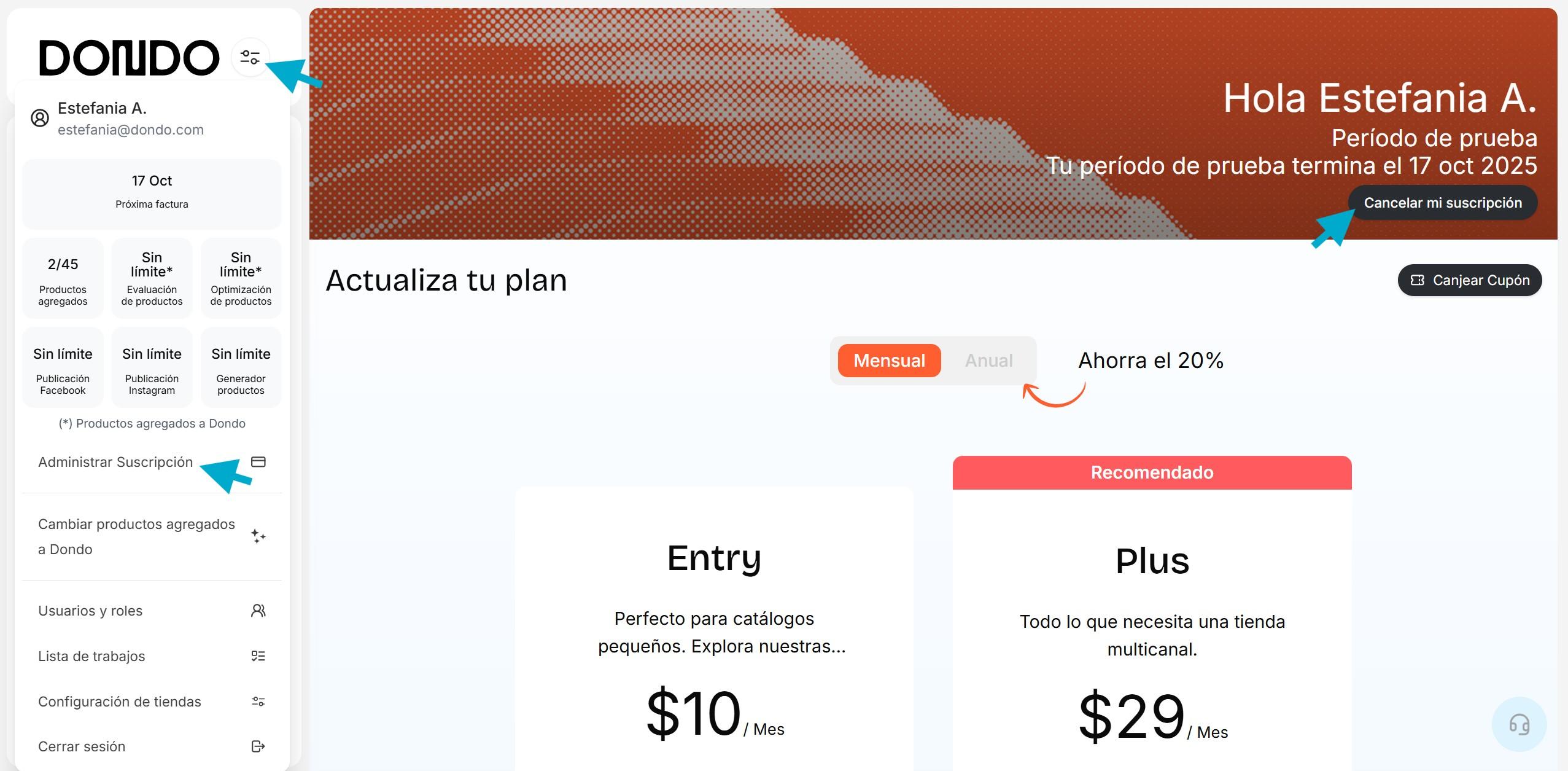 Captura de la pantalla Mi plan de Dondo