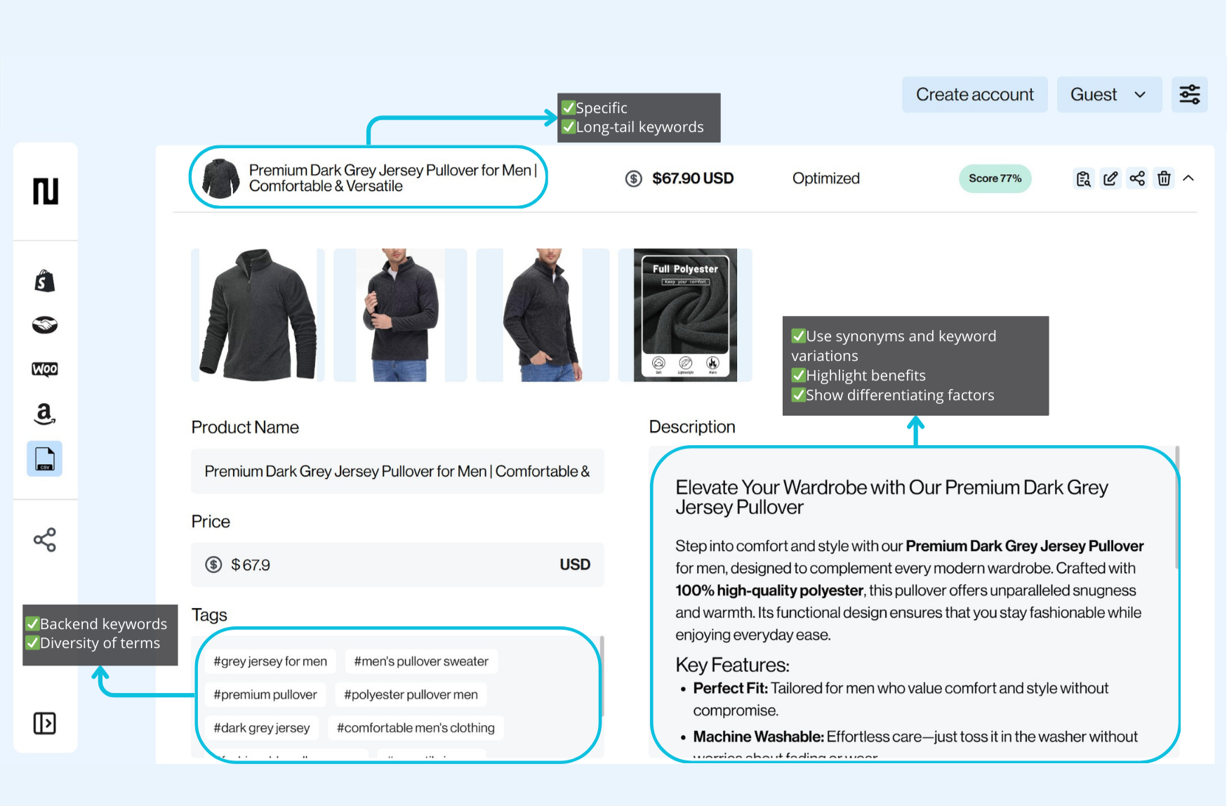 product keywords optimized for SEO and Amazon with Dondo AI