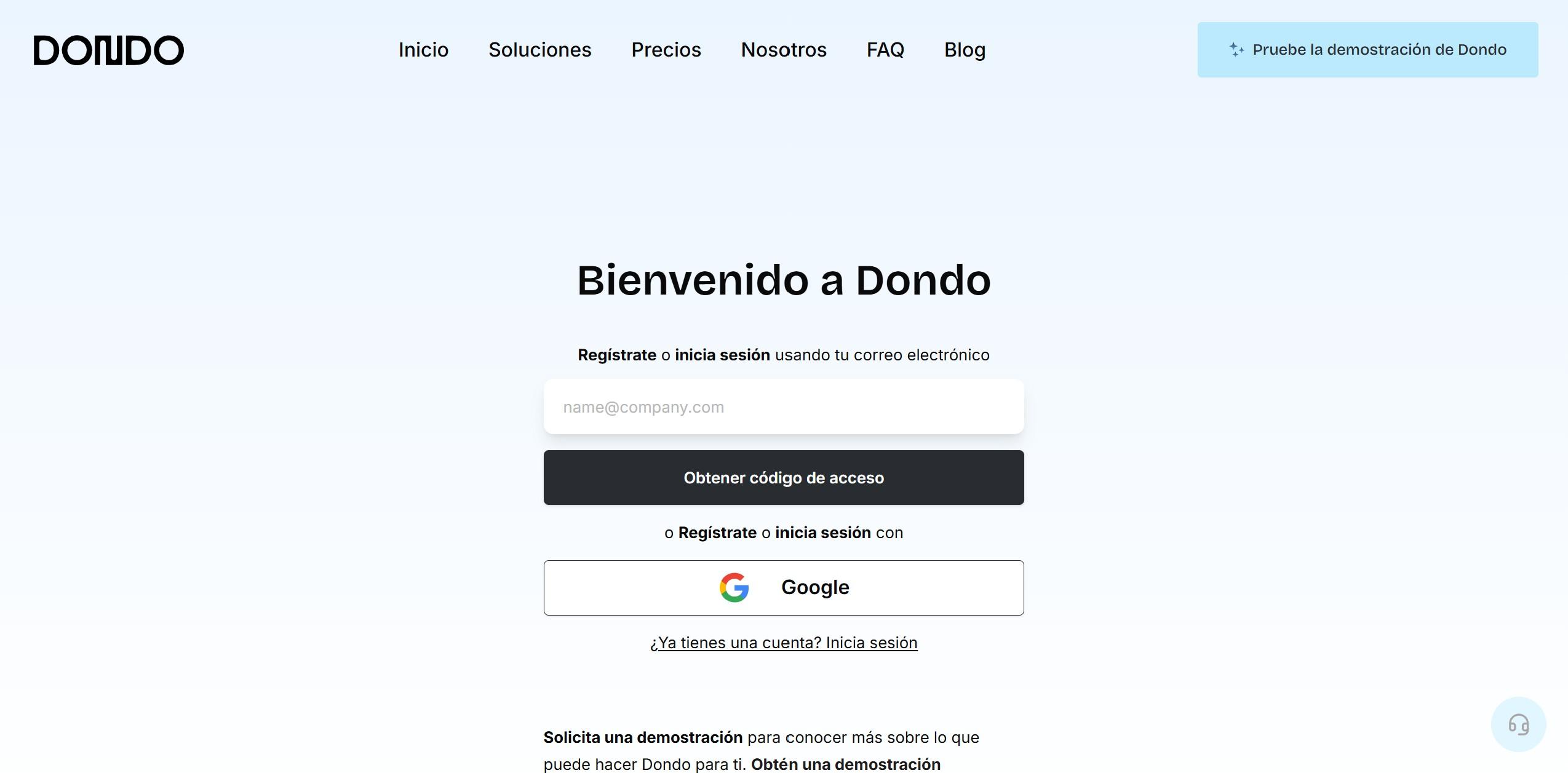 Captura de la pantalla para comenzar prueba gratuita en Dondo