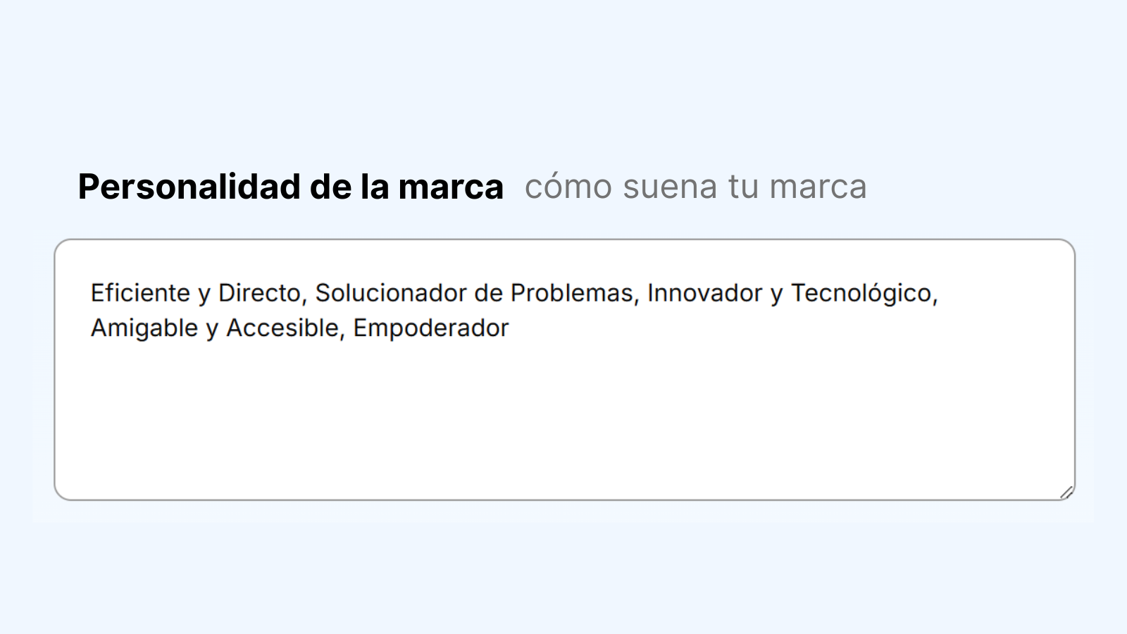 Ejemplo de personalidad de la marca para una guía de voz de marca, fuente: Dondo IA