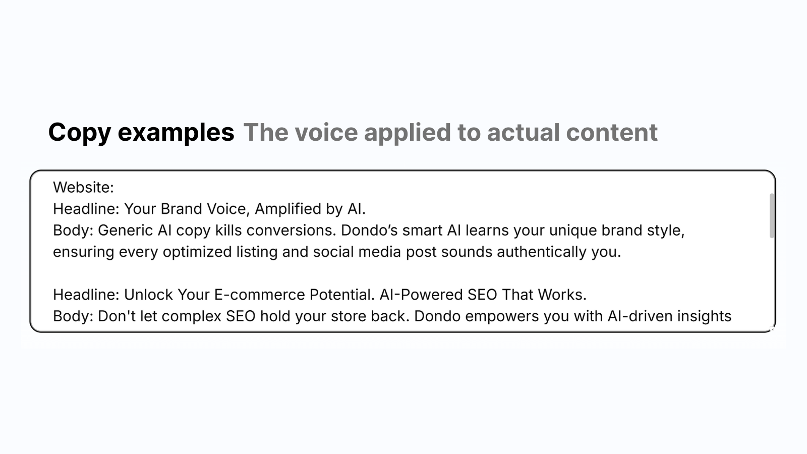 copy examples for brand voice guide