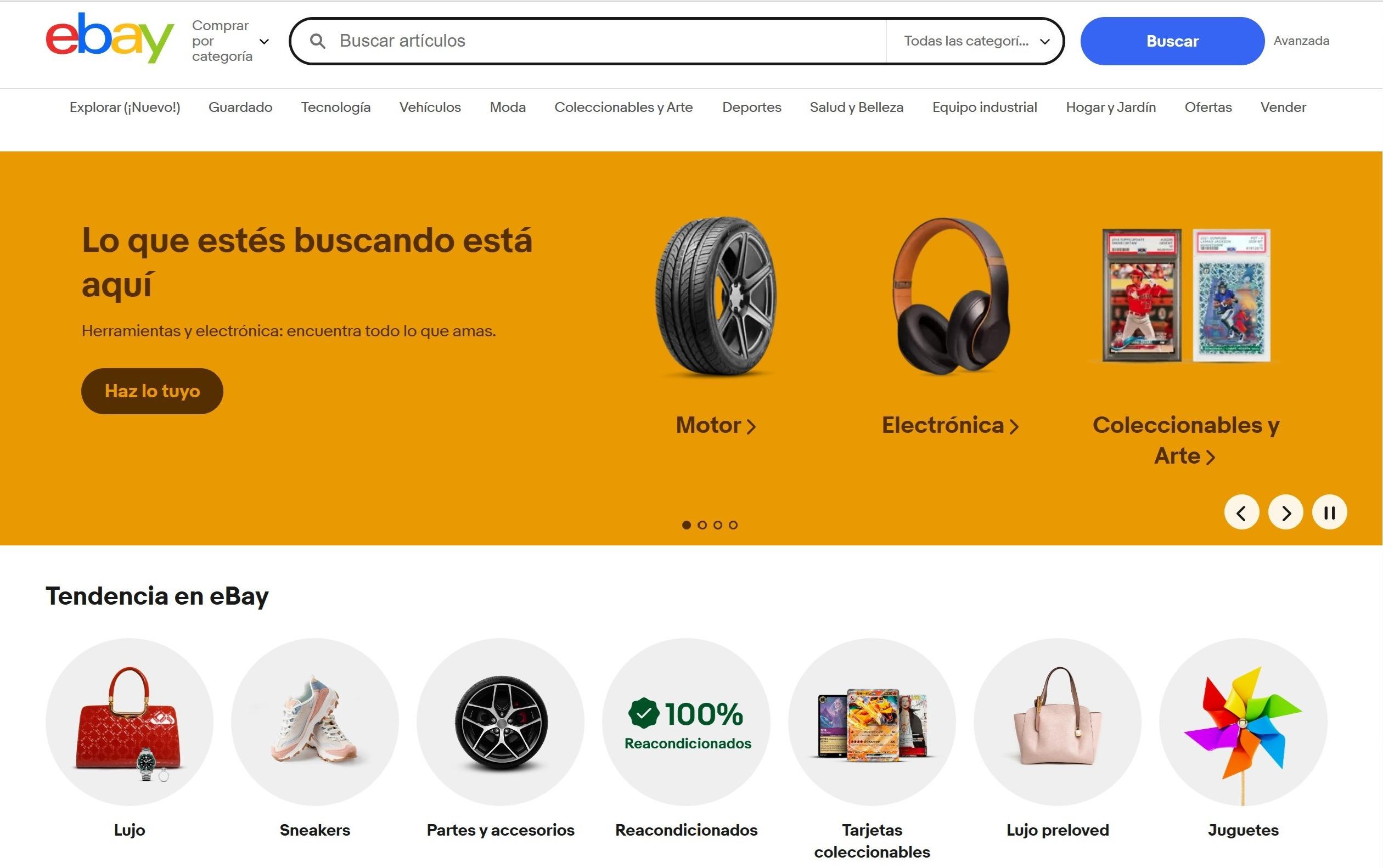 captura de pantalla de la pagina principal de ebay español