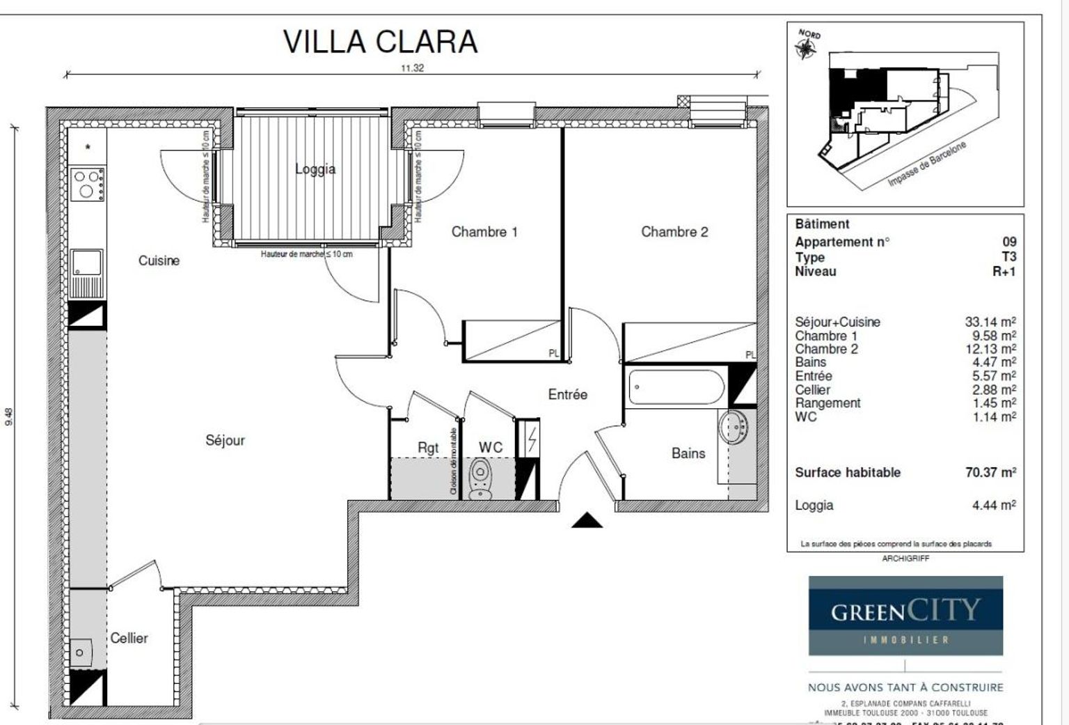 Location T3 de 70 m² avec terrasse et place de parking Compans