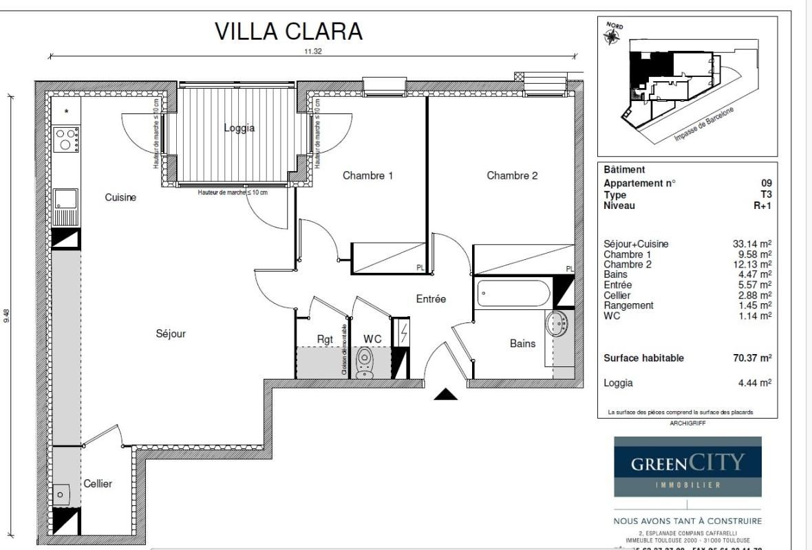 Location T3 de 70 m² avec terrasse et place de parking Compans