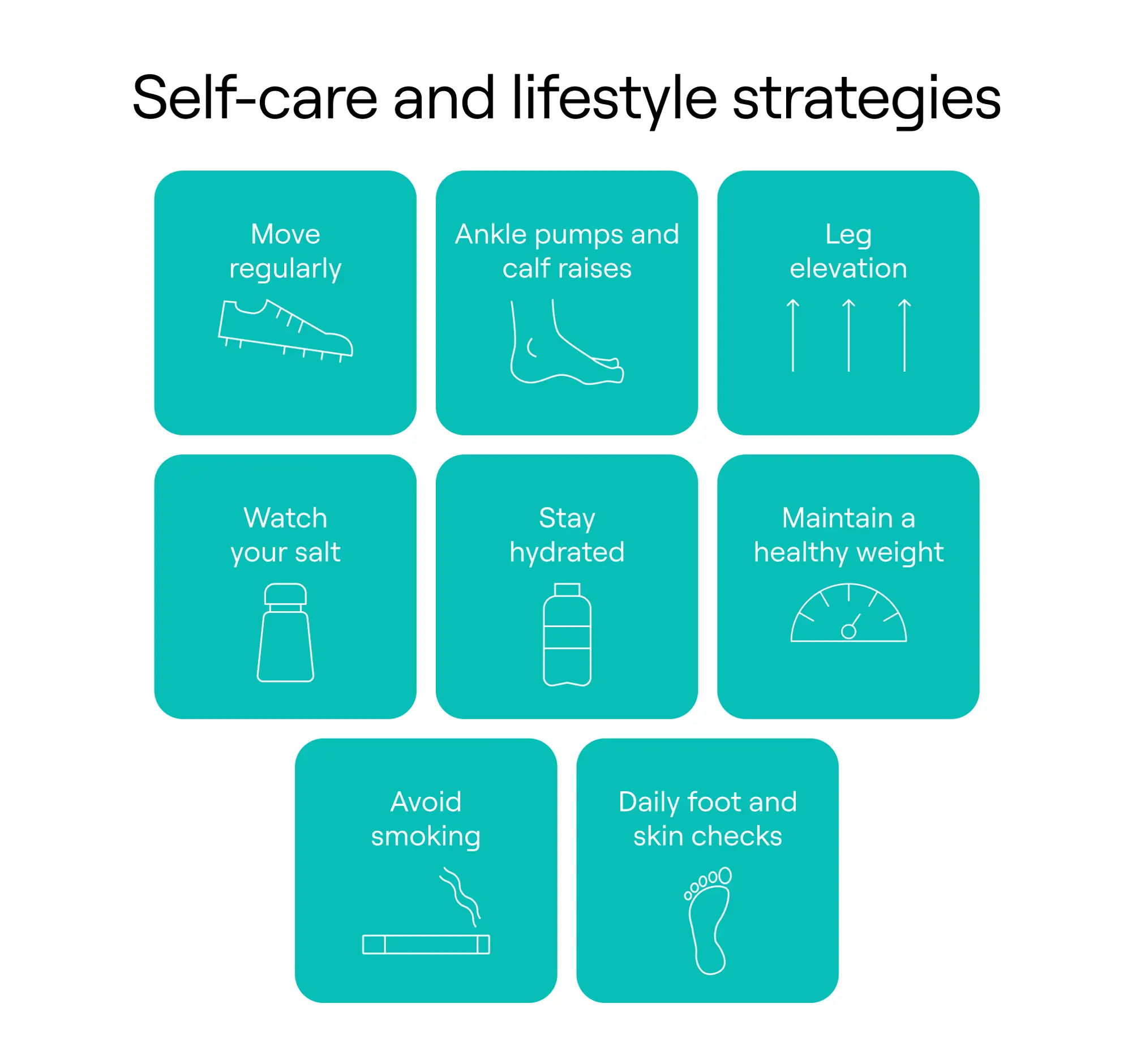 Self care and lifestyle strategies for leg swelling