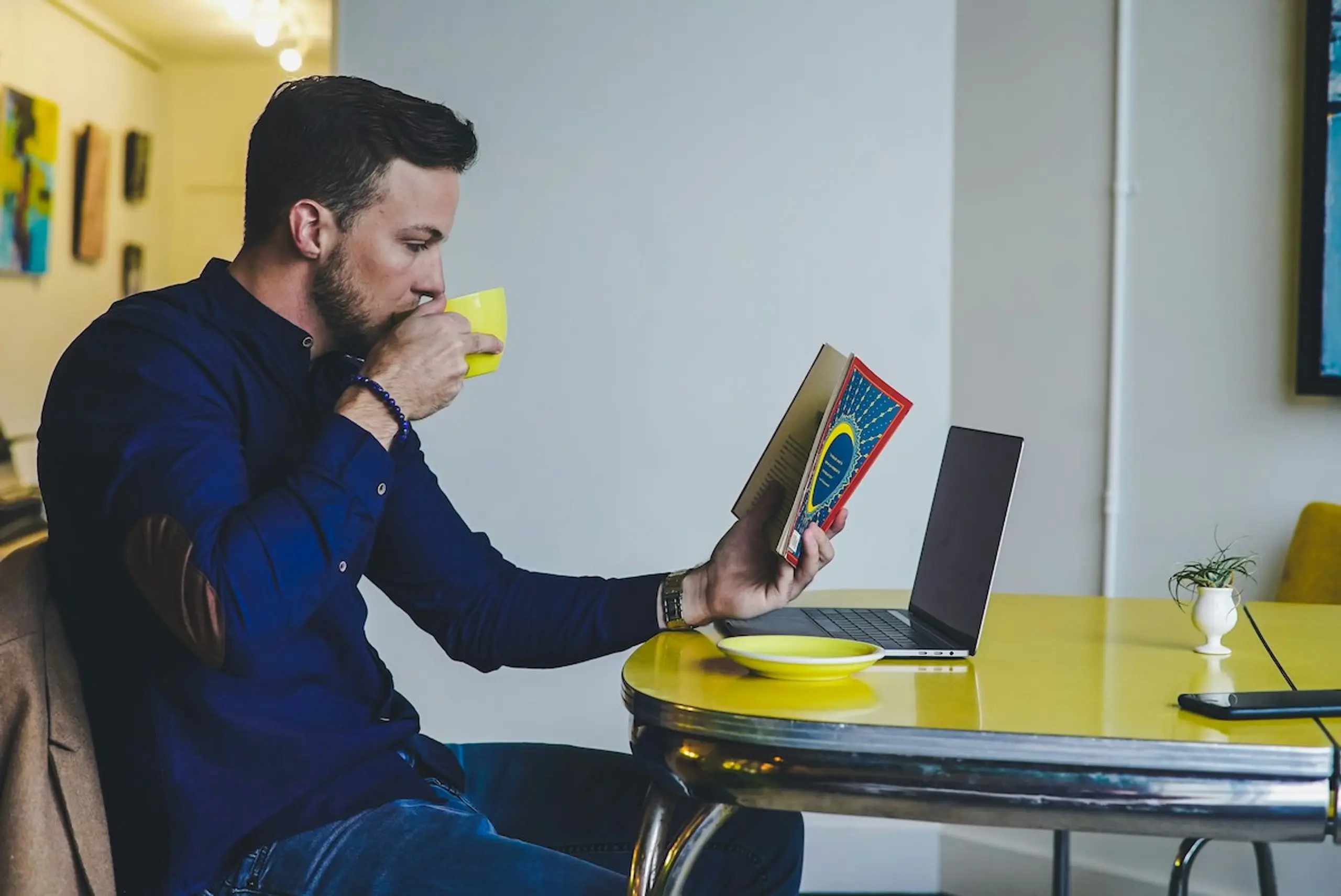 A man reading at home