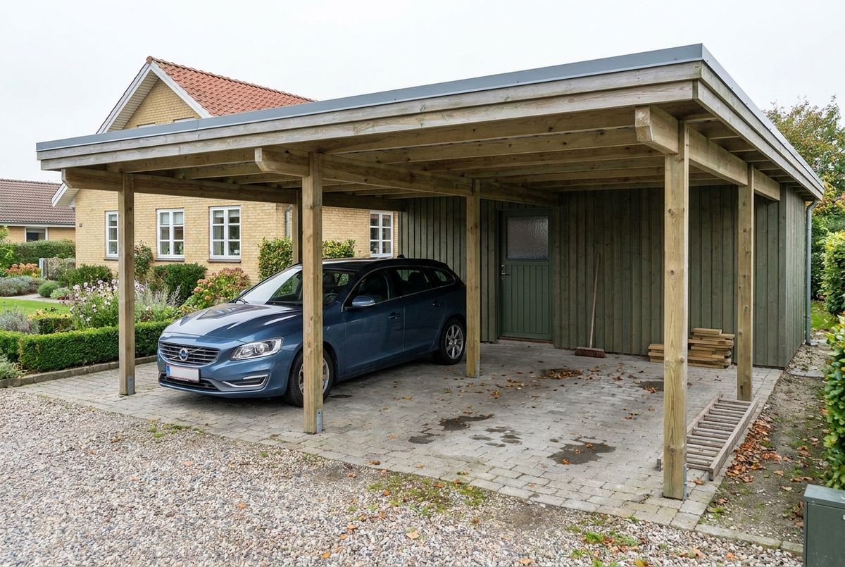 Dobbelt carport med skur