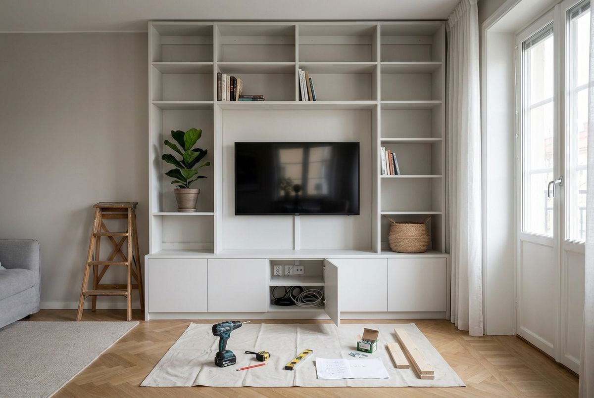 Indbygget reol med tv